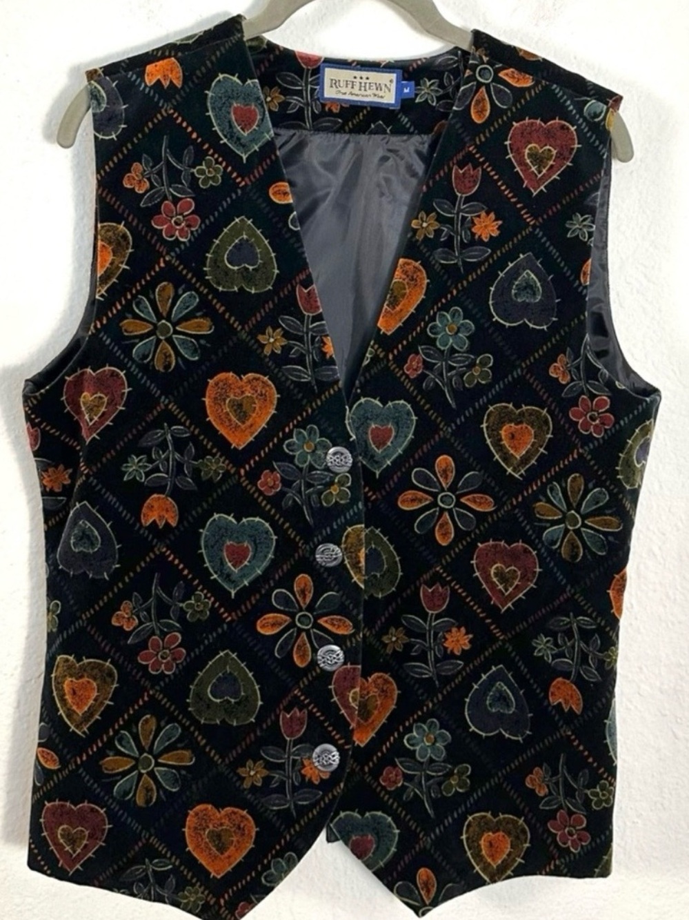 Vintage 80s 90s Ruff Hewn Bohemian Whimsical Velvet Folk Art Vest Size Medium